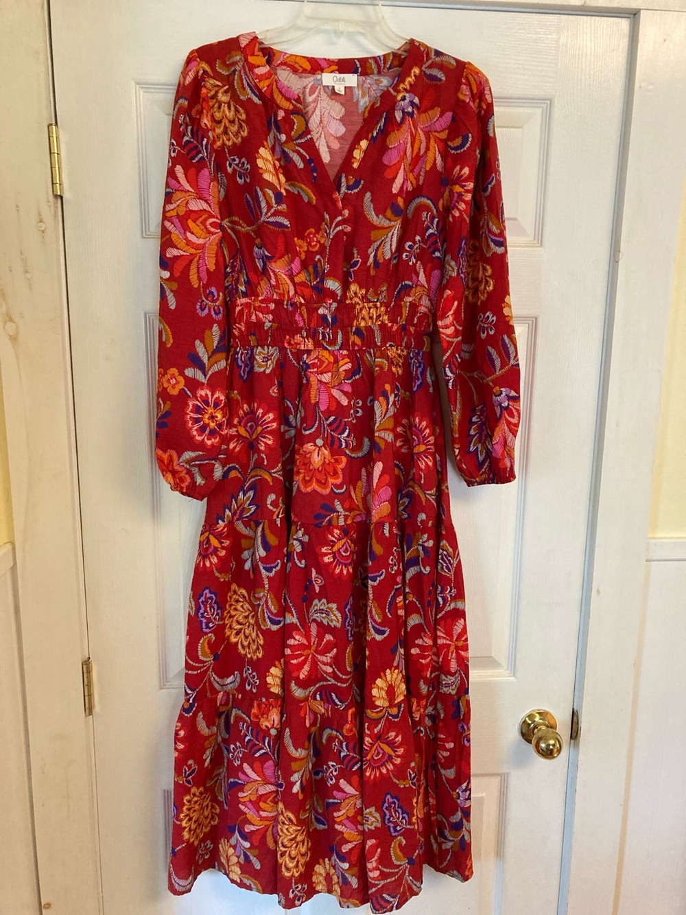 Oddi Los Angeles Vibrant Floral Peasant Maxi Dress